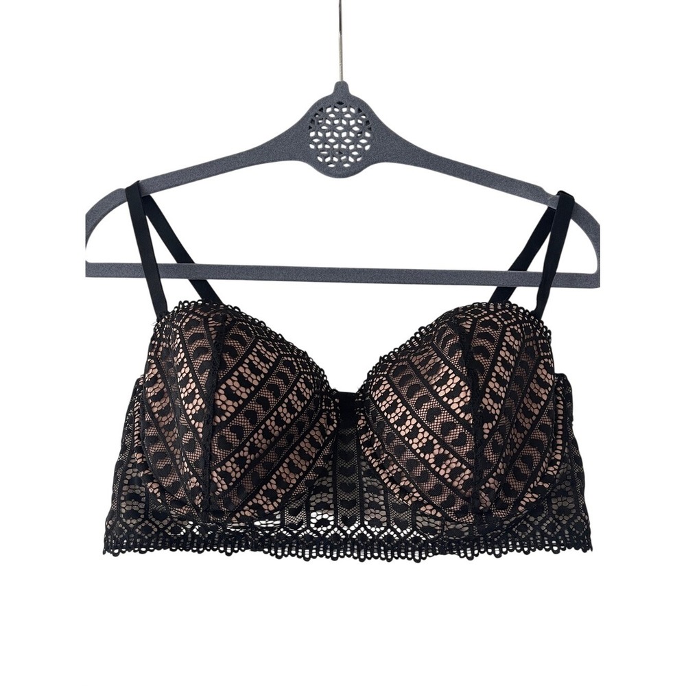 Adore Me‎ Black Heart Lace Overlay Underwire Bra 38D